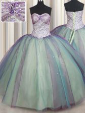 Glorious Multi-color Lace Up Sweetheart Beading and Sequins Quince Ball Gowns Tulle Sleeveless