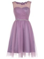  Scoop Lavender Sleeveless Beading and Appliques Knee Length Prom Gown