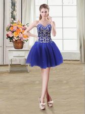  Sequins Mini Length Royal Blue Evening Dress Sweetheart Sleeveless Lace Up