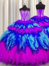 Fashionable Bling-bling Visible Boning Multi-color Sweetheart Neckline Beading and Ruffles and Ruffled Layers and Sequins Sweet 16 Quinceanera Dress Sleeveless Lace Up