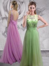 Excellent Lilac Bateau Neckline Beading Prom Party Dress Sleeveless Backless