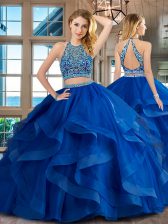  Royal Blue Scoop Neckline Beading and Ruffles Sweet 16 Dresses Sleeveless Backless