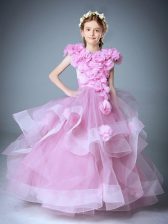 Sexy Baby Pink Scoop Neckline Hand Made Flower Flower Girl Dresses for Less Sleeveless Zipper