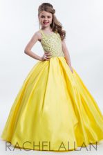Graceful Yellow Halter Top Neckline Beading Little Girl Pageant Gowns Sleeveless Zipper