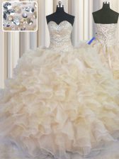 Modest Sleeveless Lace Up Floor Length Beading and Ruffles Sweet 16 Dresses