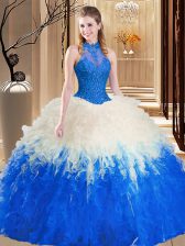  Backless Tulle Sleeveless Floor Length Quinceanera Gown and Lace and Appliques and Ruffles