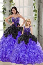 Eye-catching Black And Purple Quince Ball Gowns Military Ball and Sweet 16 and Quinceanera with Beading and Ruffles Sweetheart Sleeveless Lace Up