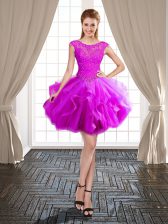  Scoop Cap Sleeves Beading and Ruffles Lace Up Prom Evening Gown