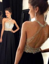 Sexy Black Prom with Beading Scoop Sleeveless Zipper