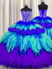 Bling-bling Visible Boning Ball Gowns Sweet 16 Dresses Multi-color Sweetheart Tulle Sleeveless Floor Length Lace Up