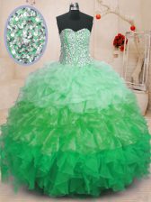 Fashion Floor Length Multi-color Sweet 16 Dress Organza Sleeveless Ruffles