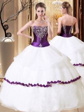 Custom Made Strapless Sleeveless Lace Up Sweet 16 Quinceanera Dress White Organza