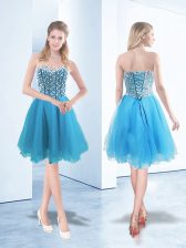  Blue Sleeveless Organza Lace Up Prom Evening Gown for Prom and Party