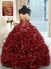 Nice Sleeveless Brush Train Lace Up Beading and Ruffles Quinceanera Gowns