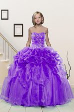  Lavender Sleeveless Beading and Pick Ups Floor Length Little Girls Pageant Dress