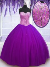 Elegant Eggplant Purple Sleeveless Beading Floor Length Ball Gown Prom Dress