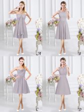  Chiffon Sleeveless Knee Length Quinceanera Court of Honor Dress and Lace and Ruching and Hand Made Flower