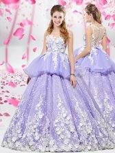 Flirting Scoop Floor Length Ball Gowns Sleeveless Lavender Sweet 16 Quinceanera Dress Lace Up