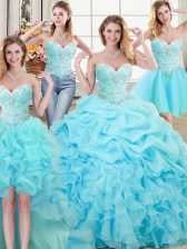 Most Popular Four Piece Sleeveless Beading and Ruffles and Pick Ups Lace Up Vestidos de Quinceanera