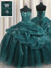  Teal Sweetheart Neckline Beading and Appliques and Ruffles Quinceanera Dresses Sleeveless Lace Up