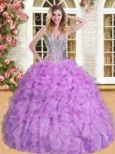 Designer Lavender Sweet 16 Dress Military Ball and Sweet 16 and Quinceanera with Beading and Ruffles Sweetheart Sleeveless Lace Up