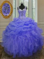 Captivating Straps Sleeveless Organza Sweet 16 Dresses Beading and Ruffles Zipper