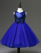 Modern Scoop Organza Sleeveless Ankle Length Flower Girl Dresses for Less and Sequins and Bowknot