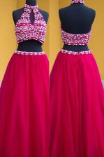  Floor Length Fuchsia Prom Dresses Halter Top Sleeveless Backless