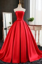 Stylish Satin Sleeveless Prom Dresses Sweep Train and Pleated