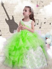 Modern Scoop Ball Gowns Beading and Ruffles Girls Pageant Dresses Lace Up Organza Sleeveless Floor Length