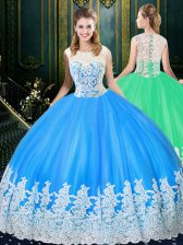  Tulle Scoop Sleeveless Zipper Lace and Appliques Quinceanera Gowns in Baby Blue