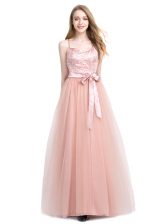  Pink Column/Sheath Beading Evening Dress Zipper Tulle Sleeveless Floor Length