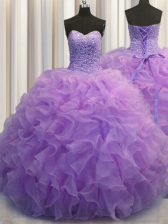  Lavender Ball Gowns Beading and Ruffles Sweet 16 Quinceanera Dress Lace Up Organza Sleeveless Floor Length