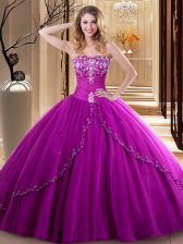  Floor Length Ball Gowns Sleeveless Fuchsia 15th Birthday Dress Lace Up