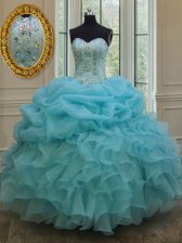 Noble Baby Blue Lace Up 15th Birthday Dress Beading and Pick Ups Sleeveless Floor Length