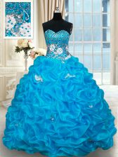Unique Sleeveless Brush Train Beading and Pick Ups Lace Up Quinceanera Dress