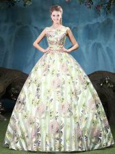  Tulle Straps Sleeveless Lace Up Appliques and Pattern Quinceanera Gown in Multi-color