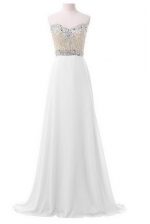 Superior White Prom Gown Prom and Party with Beading Sweetheart Sleeveless Lace Up