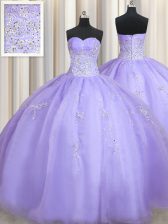 Excellent Sleeveless Organza Floor Length Zipper Vestidos de Quinceanera in Lavender with Beading