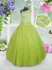  Apple Green Kids Pageant Dress Party and Wedding Party with Beading Asymmetric Sleeveless Side Zipper