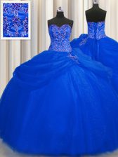 New Style Big Puffy Floor Length Ball Gowns Sleeveless Royal Blue Ball Gown Prom Dress Lace Up