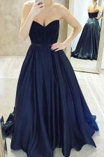 High Class Sweetheart Sleeveless Satin Homecoming Dress Belt Sweep Train Zipper