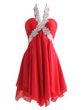 Fantastic Knee Length Zipper Red for Prom and Party with Appliques