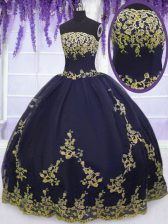 Hot Sale Strapless Sleeveless Tulle Quinceanera Gown Appliques Zipper