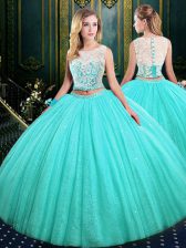  Scoop Tulle and Sequined Sleeveless Floor Length 15th Birthday Dress and Lace and Sequins