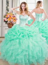 Sexy Pick Ups Sweetheart Sleeveless Lace Up Quinceanera Gowns Apple Green Organza