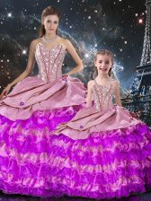  Floor Length Multi-color Ball Gown Prom Dress Organza Sleeveless Beading and Ruffles