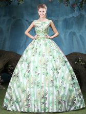 Amazing Tulle Straps Sleeveless Lace Up Appliques and Pattern Sweet 16 Dress in Multi-color