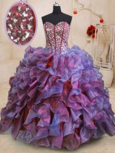 Stylish Beading and Ruffles 15 Quinceanera Dress Multi-color Lace Up Sleeveless Floor Length