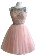 Super Pink Side Zipper Evening Dress Beading Sleeveless Mini Length